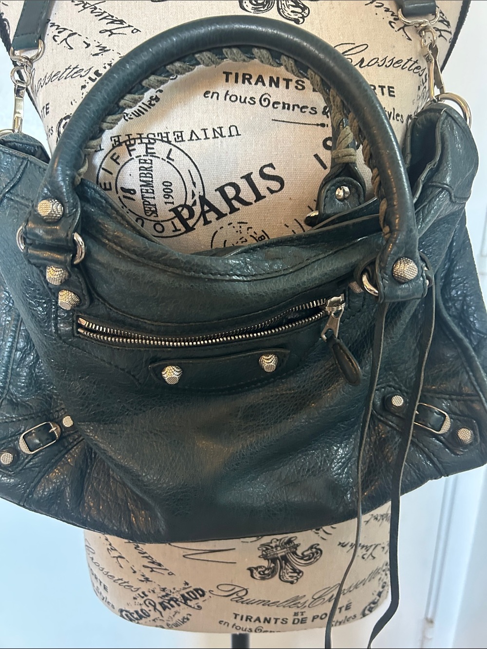 Balenciaga Dark Green Leather Shoulder Bag